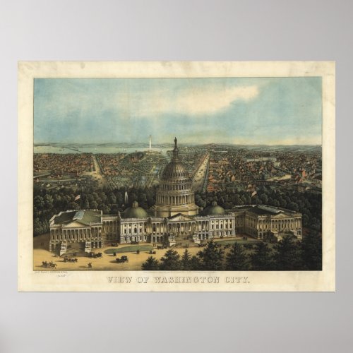 Washington DC 1871 Antique Panoramic Map Poster