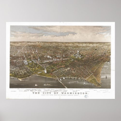 Washington DC 1880 Antique Panoramic Map Poster