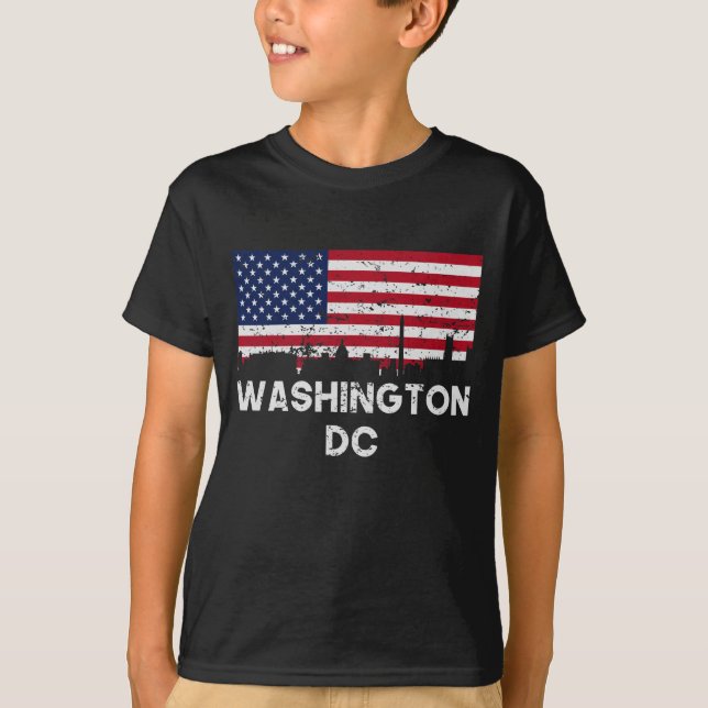 Washington DC American Flag Skyline Distressed T-Shirt (Front)