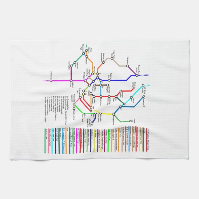 Washington DC Bike Map 16x24 Cotton Kitchen Towel (Horizontal)