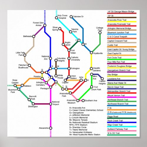 Washington DC Bike Map Poster