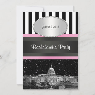Washington DC BW Strp Pink Bachelorette Invitation