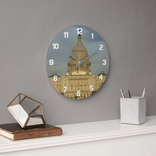 Washington DC Capitol Building w/White Numerals Large Clock (Office)