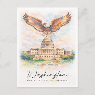 Washington DC Capitol Hill Watercolor   USA Holiday Postcard