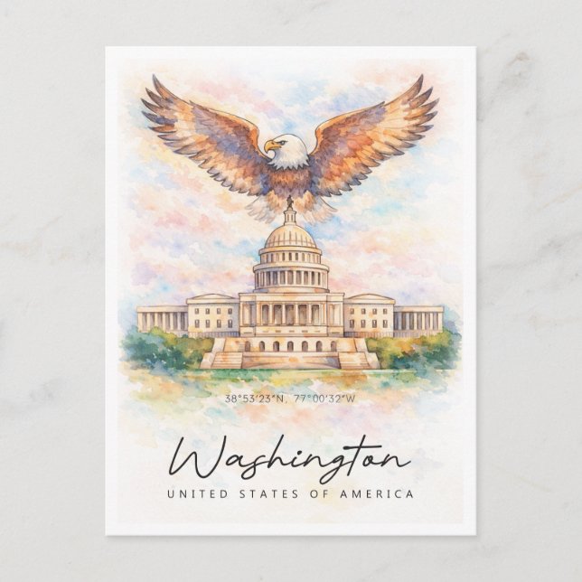 Washington DC Capitol Hill Watercolor | USA Holiday Postcard (Front)