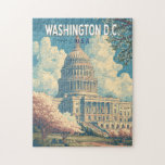 Washington DC Capitol Travel Art Vintage Jigsaw Puzzle<br><div class="desc">Washington,  DC retro vector travel design. Washington,  DC,  the capital of the United States,  is filled with iconic landmarks,  world-class museums,  and rich historical significance.</div>