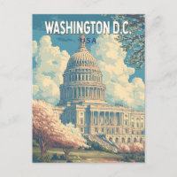 Washington DC Capitol Travel Art Vintage