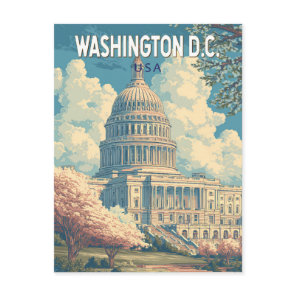 Washington DC Capitol Travel Art Vintage Postcard