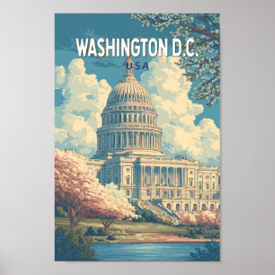 Washington DC Capitol Travel Art Vintage Poster