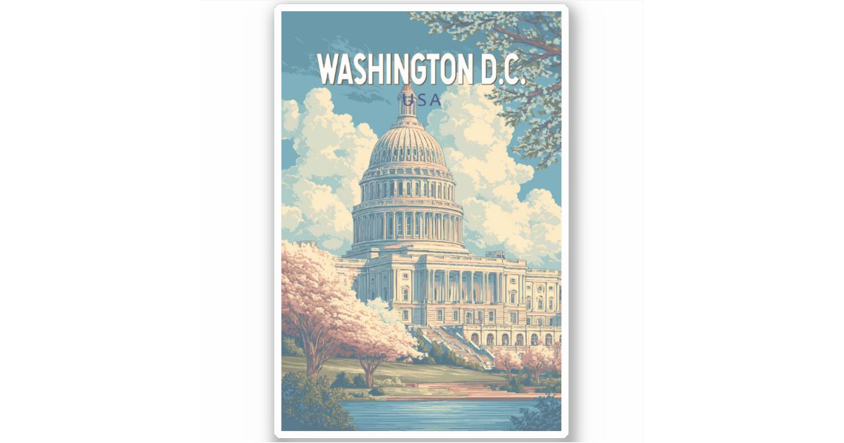 Washington DC Capitol Travel Art Vintage Sticker | Zazzle