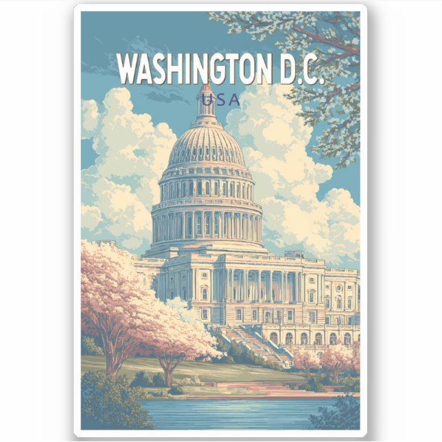 Washington DC Capitol Travel Art Vintage Sticker (Front)
