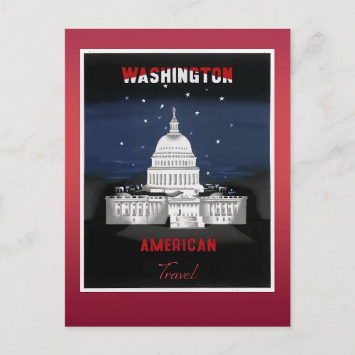 Washington DC Capitol Vintage Travel Poster Postcard