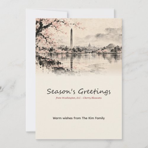 Washington DC Cherry Blossom Ink Wash Holiday Card