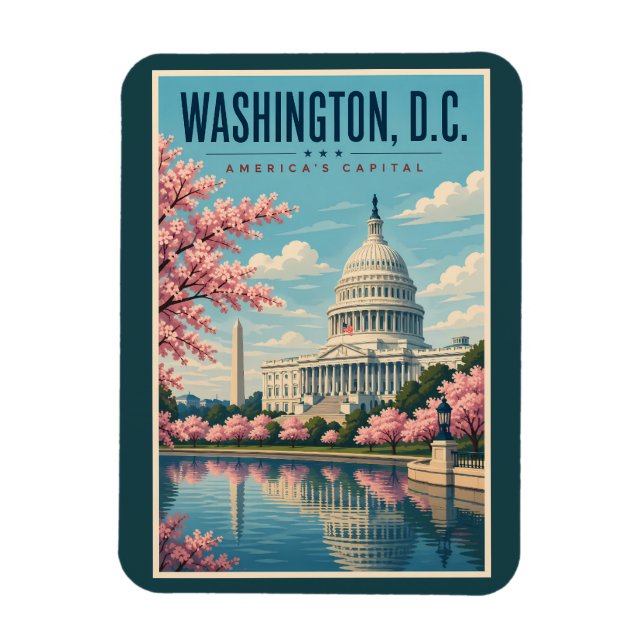 Washington DC Cherry Blossoms Illustration Travel Magnet (Vertical)