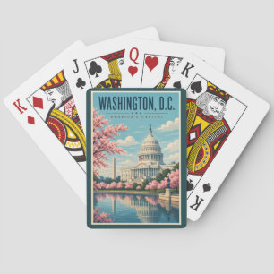 Washington DC Cherry Blossoms Illustration Travel Poker Cards