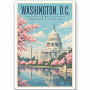 Washington DC Cherry Blossoms Illustration Travel Sticker