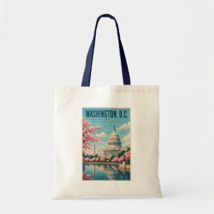 Washington DC Cherry Blossoms Illustration Travel Tote Bag
