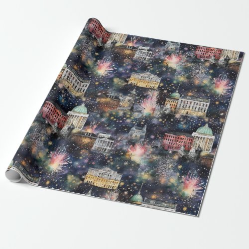 Washington DC Christmas  New Years Watercolors Wrapping Paper