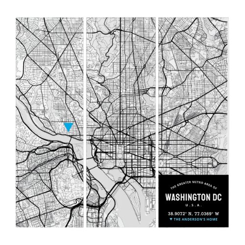 Washington DC City Map  Home Location Marker Triptych