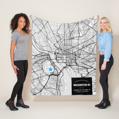 Washington DC City Map  Mark Your Location Fleece Blanket