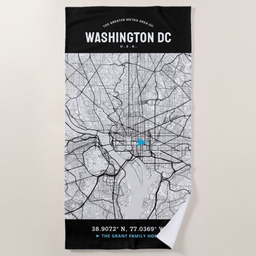 WASHINGTON DC City Map  Your Custom Location Beach Towel