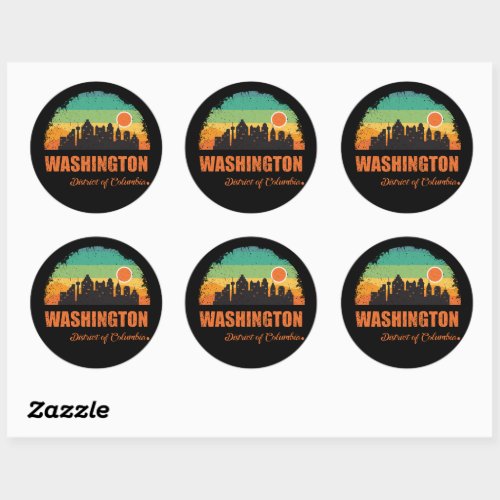 Washington DC City Skyline Vintage Retro Sunset Classic Round Sticker