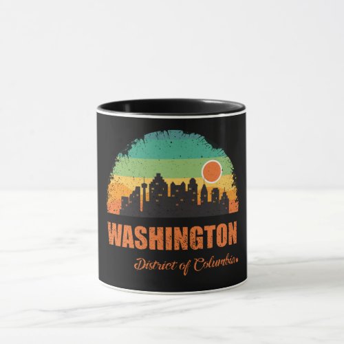 Washington DC City Skyline Vintage Retro Sunset Mug