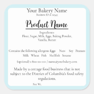 Washington DC Cottage Food Business Baking Label