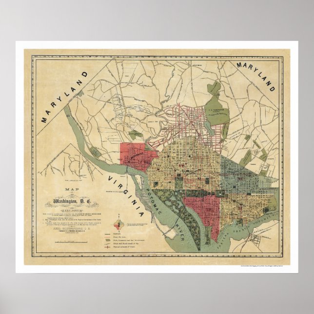 Washington DC Environs Map by Silversparre 1887 Poster (Front)