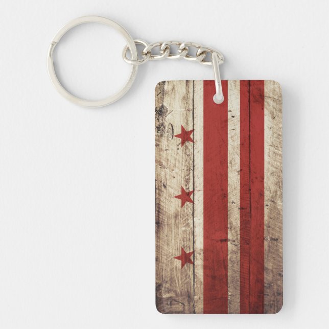 Washington DC Flag on Old Wood Grain Keychain (Front)
