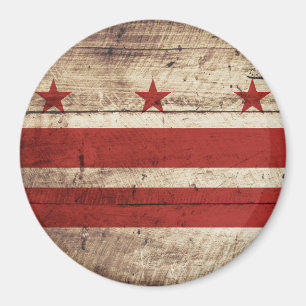 Washington DC Flag on Old Wood Grain Magnet
