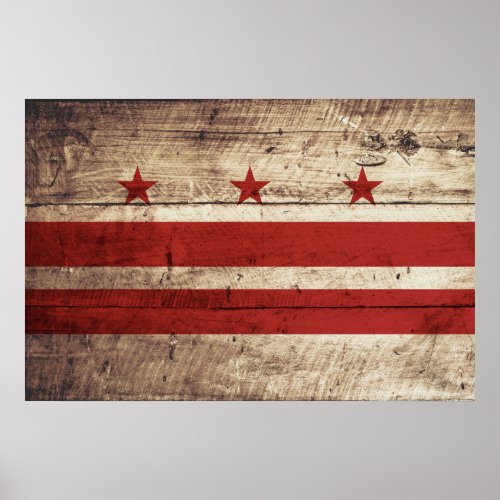 Washington DC Flag on Old Wood Grain Poster