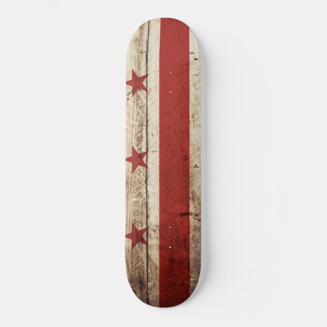 Washington DC Flag on Old Wood Grain Skateboard (Front)