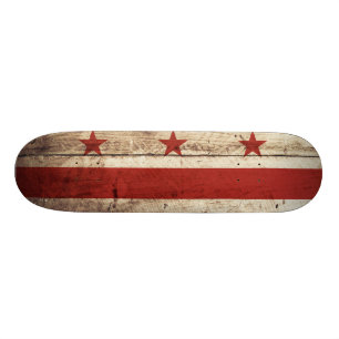 Washington DC Flag on Old Wood Grain Skateboard