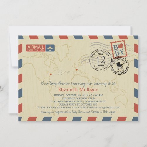 Washington DC  France Airmail  Baby Shower Invitation