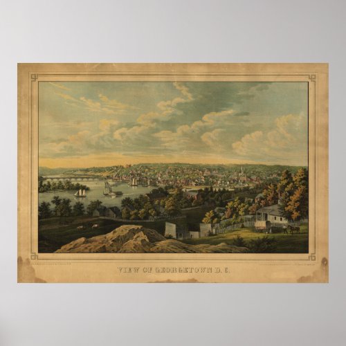 Washington DC Georgetown Antique Panoramic Map Poster