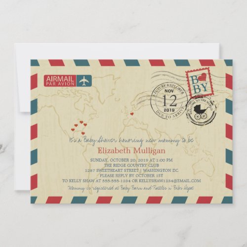 Washington DC  Germany Airmail  Baby Shower Invitation