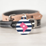 Washington DC Heart Pet ID Tag<br><div class="desc">Let your furry friend show some home town pride with this cute Washington DC pet ID tag. Design features a white silhouette map of the District of Columbia in pink with a white heart inside, on a preppy navy blue and white stripe background. Add your pet's name and contact information...</div>