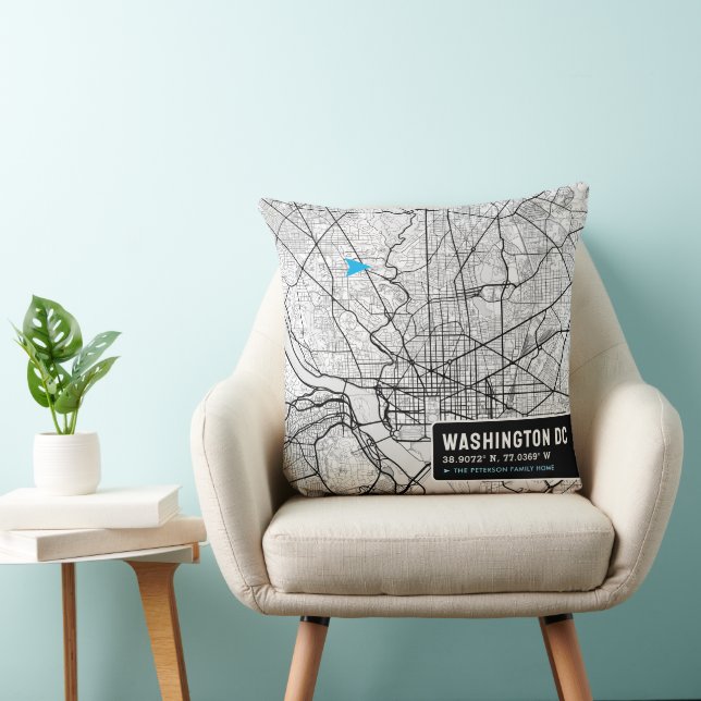 Washington, DC. Home Locator | City Map Throw Pillow (Chair)