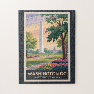 Washington DC Illustration Travel Art Vintage Jigsaw Puzzle