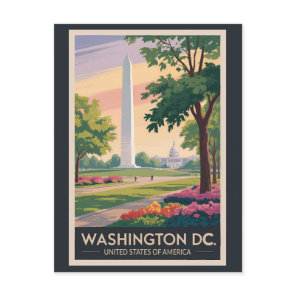 Washington DC Illustration Travel Art Vintage Postcard