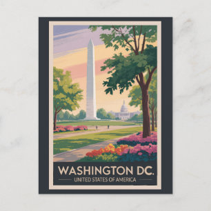 Washington DC Illustration Travel Art Vintage Postcard