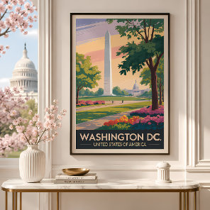 Washington DC Illustration Travel Art Vintage Poster