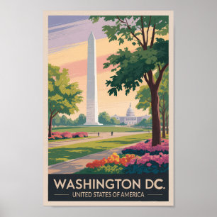 Washington DC Illustration Travel Art Vintage Poster