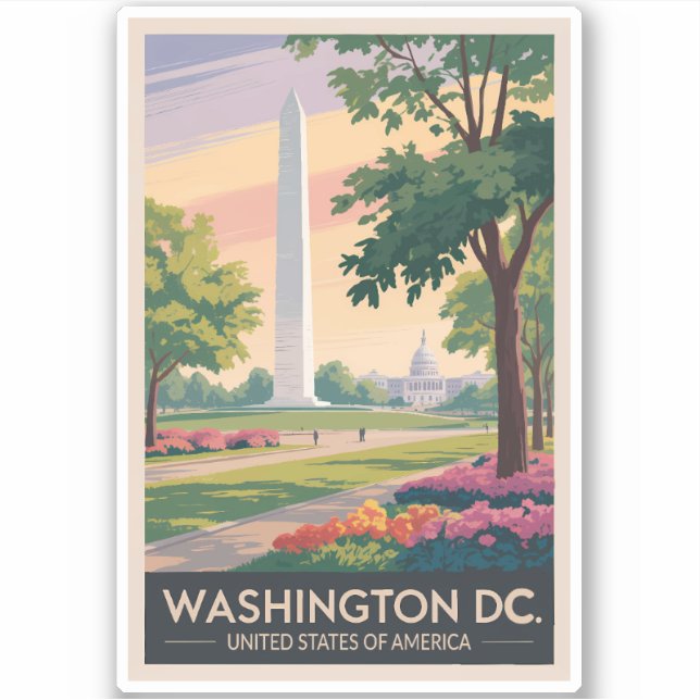 Washington DC Illustration Travel Art Vintage Sticker (Front)