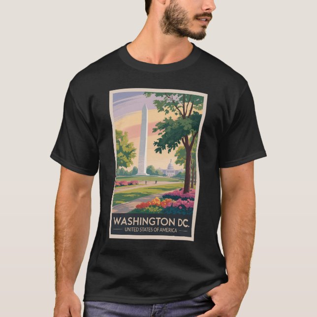 Washington DC Illustration Travel Art Vintage T-Shirt (Front)