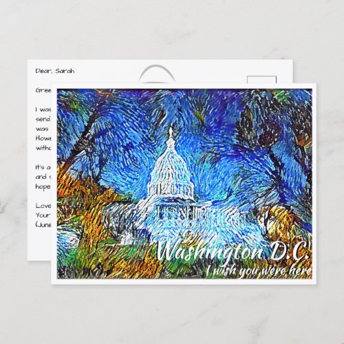 Washington DC Impressionistic US Capitol Postcard