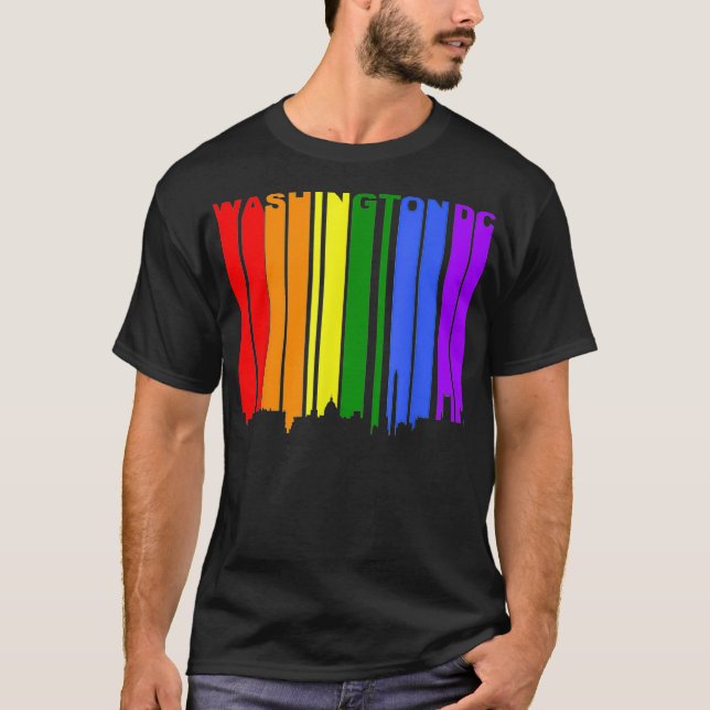 Washington DC LGBTQ Gay Pride Rainbow Skyline  T-Shirt (Front)