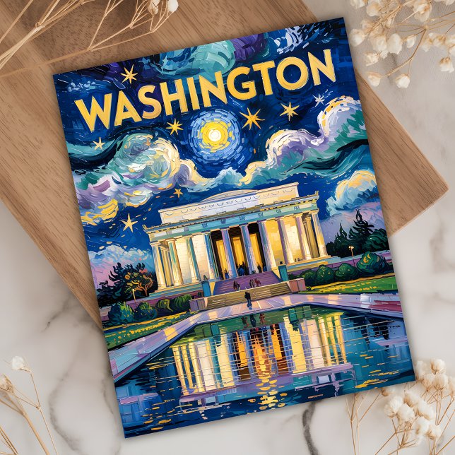 Washington DC Lincoln Memorial Vibrant Van Gogh Postcard (Van Gogh Style Starry Night Washington DC Lincoln Memorial )
