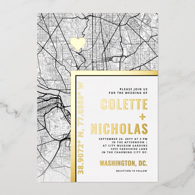 Washington, DC Love Locator | City Themed Wedding Foil Invitation (Front)
